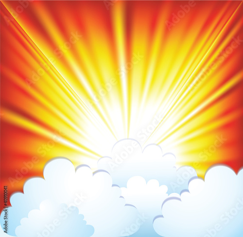 Abstract background with sunshine effect and clouds.