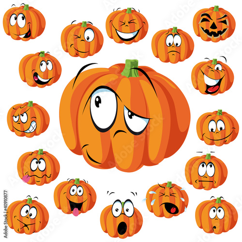 pumpkin cartoon with many expressions