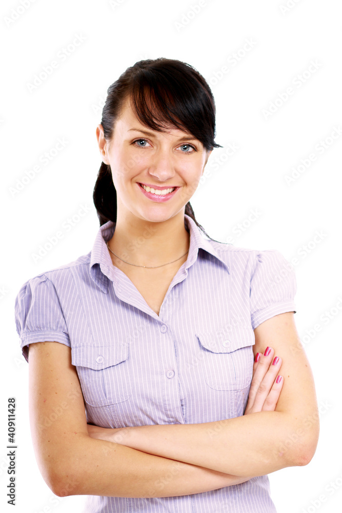 Young woman standing with folded arms isolated Young woman standing with folded arms isolated