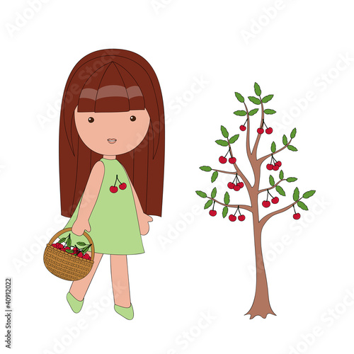 Little girl picking cherries