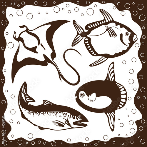 Ocean fish, vector set