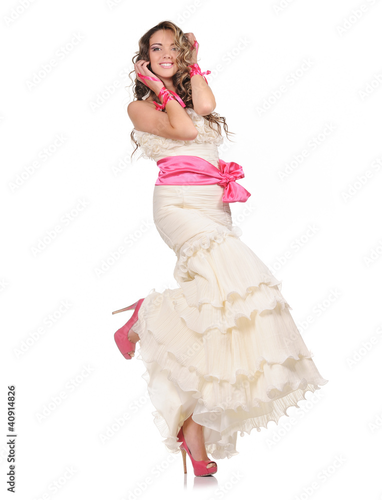 Beauty young bride dressed in elegance white wedding dress Beauty young bride dressed in elegance white wedding dress