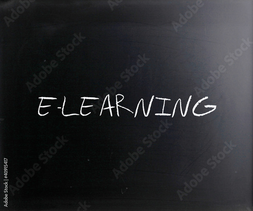 "E-learning" handwritten with white chalk on a blackboard