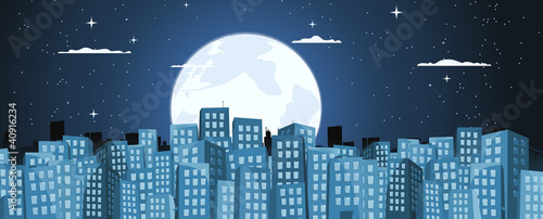 Obraz na płótnie Cartoon Buildings Background In The Moonlight