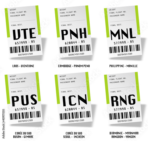 Airport tag bags - Laos, Philippine, Myanmar, Cambodge, Corée
