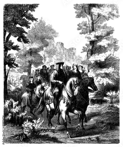 Slika na platnu Medieval Scene - Aristocrats going to hunt