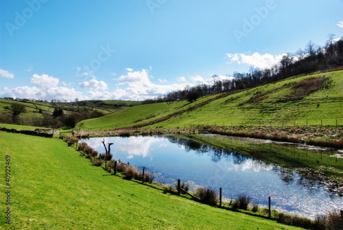 Tranquil pond in rolling English countryside