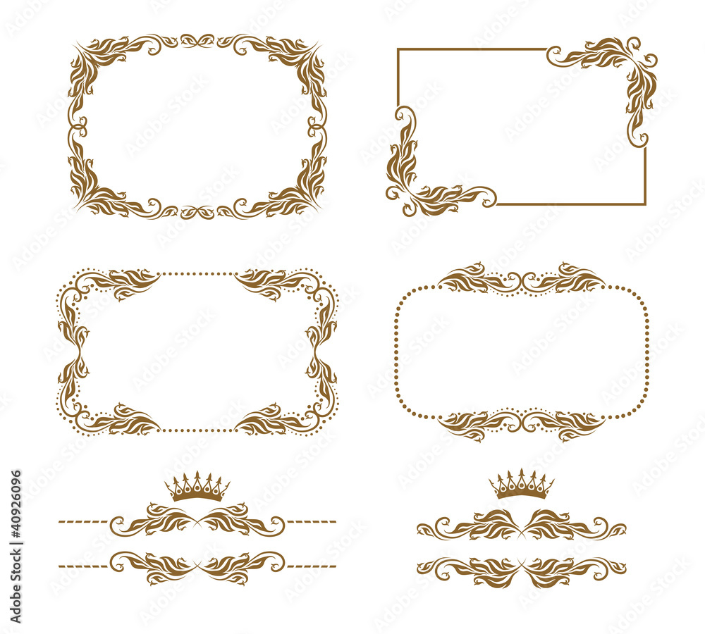 Vector set of decorative horizontal elements, border and frame