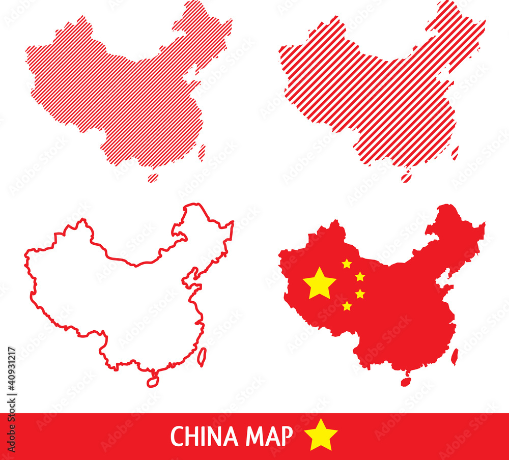 Fototapeta premium Map of China filled with dashed lines and China flag
