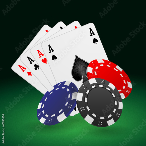 Chip and cards for the poker on the table