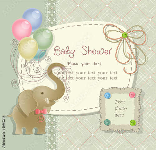 Baby shower with scrapbook elements in retro style