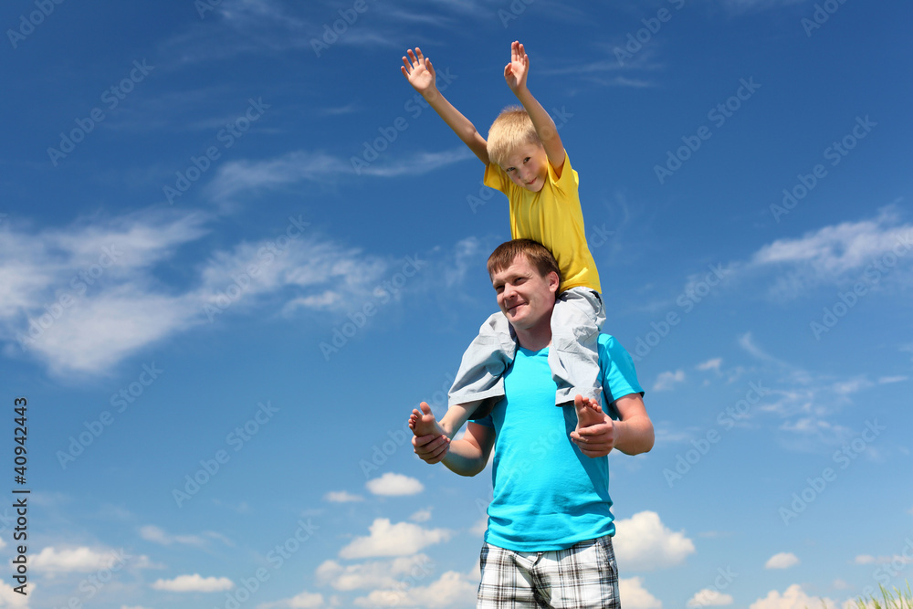 father with son in summer day outdoors father with son in summer day outdoors