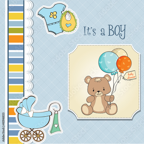 baby boy shower card with cute teddy bear