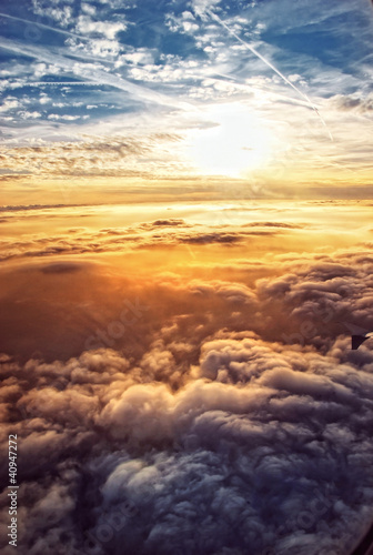 Heavenly sky seen through the windows of an airplane