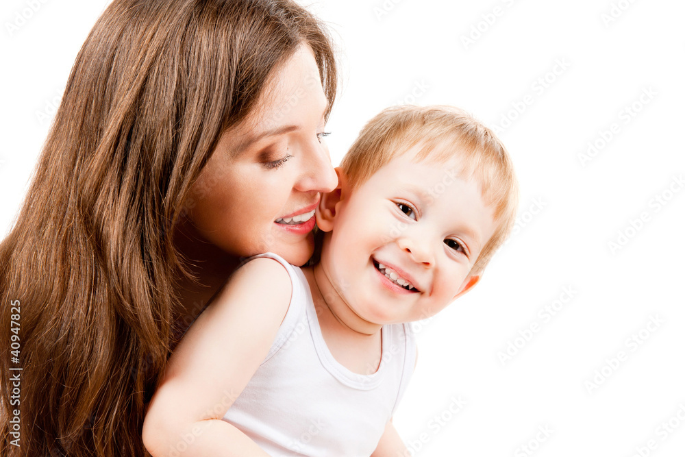 portrait of mother and child, isolated on white portrait of mother and child, isolated on white