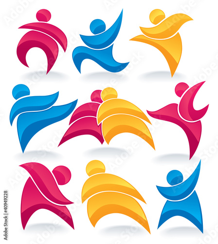 vector collection of abstract, colorful, active people