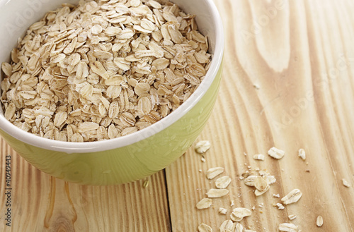 Oatmeal in a green bowl photo