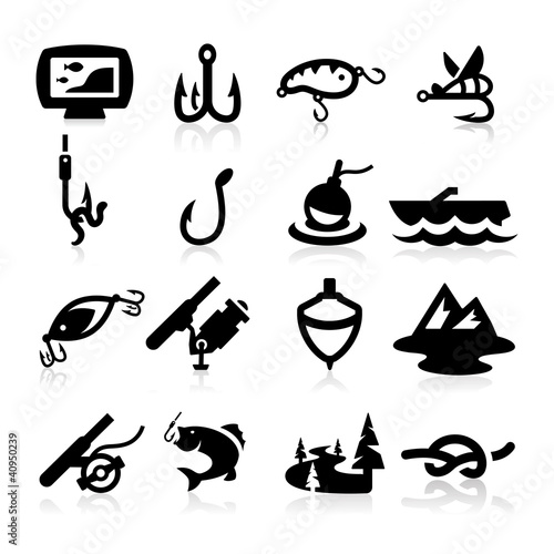 Fishing icons set Elegant series