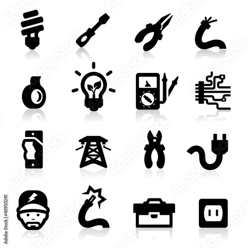 Electrician icons set Elegant series