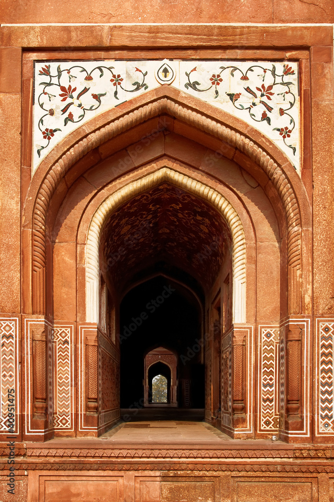 The Taj Mahal  white Marble mausoleum.  Agra, India.