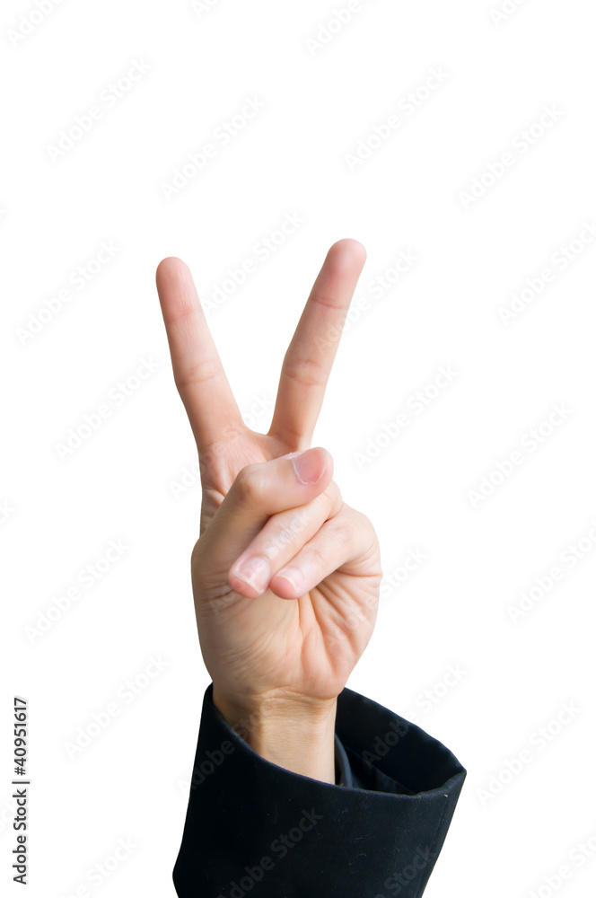 Hand with two fingers up in the peace or victory symbol Hand with two fingers up in the peace or victory symbol