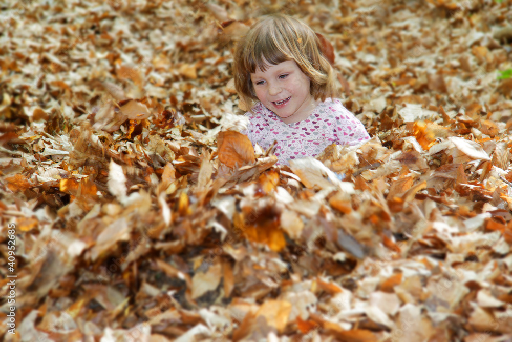 young girl having fun in yellow leaves young girl having fun in yellow leaves