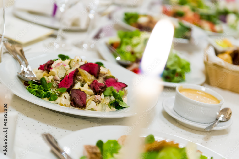 Luxury banquet table setting in restaurant Luxury banquet table setting in restaurant