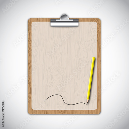 Wooden clipboard with line by yellow pencil