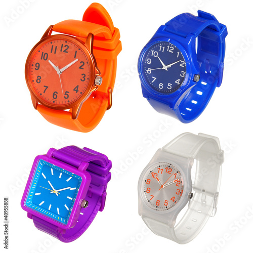 colorful set of wrist watches isolated on white