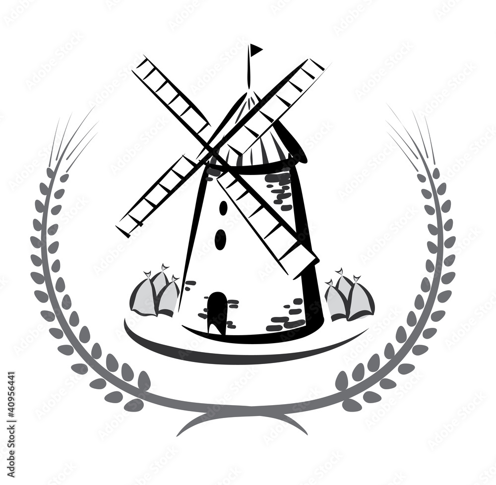 Obraz premium wind mill emblem, grocery products symbol