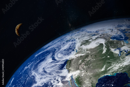planet Earth and moon