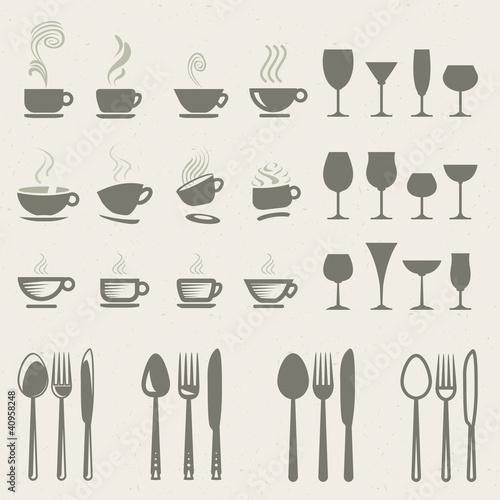 Set of vector icons for food and drink