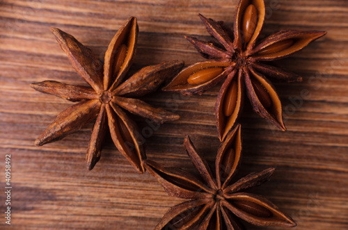 Closeup of cinnamon sticks and anise stars spices