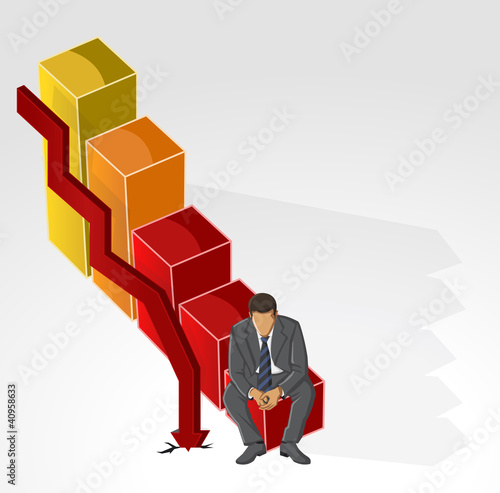business man on financial crisis bar chart