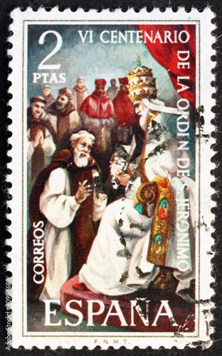 Postage stamp Spain 1973 Pope Gregory XI and Pedro Fernandez Pec