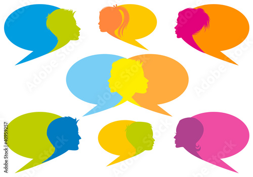 speech bubbles with faces, vector