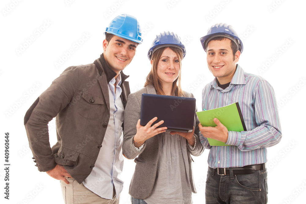 Engineers or Architects with Helmet on White Background Engineers or Architects with Helmet on White Background