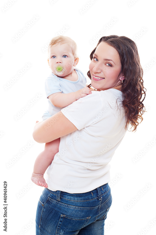 studio shot of beautiful mother and her son studio shot of beautiful mother and her son