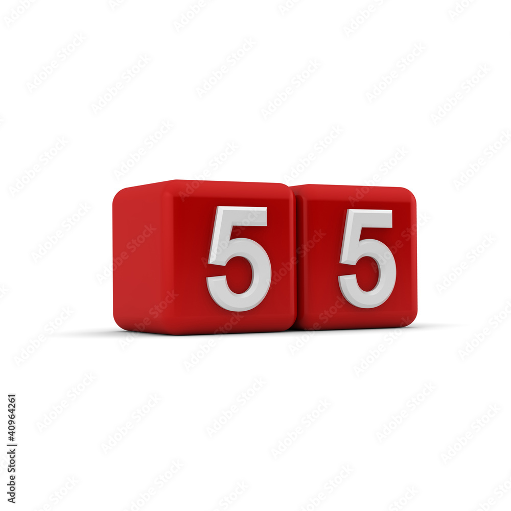Red 3D block with number fifty Red 3D block with number fifty