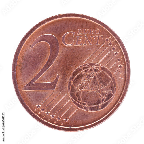 Wallpaper Mural Isolated 2 Euro cent coin on white background Torontodigital.ca