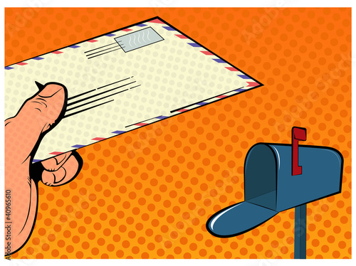 Stock Vector Illustration: Pop art hand mail