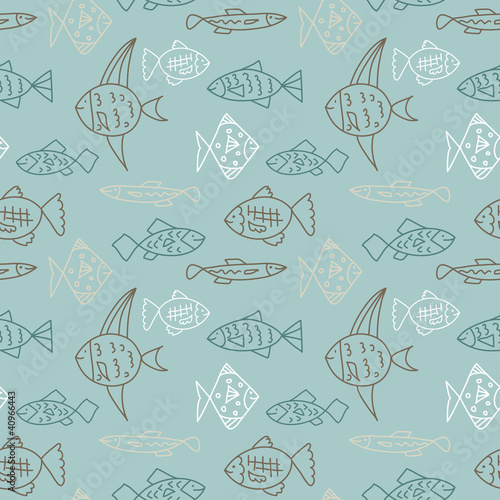 Seamless pattern with cartoon fish