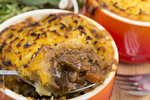 Individual Cottage pies topped with white & sweet potato mash