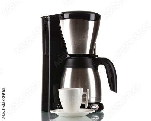 Wallpaper Mural Coffee maker with white cup isolated on white