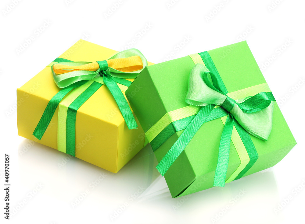 two gifts with bows isolated on white two gifts with bows isolated on white