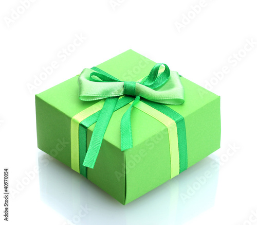 green gift with bow isolated on white