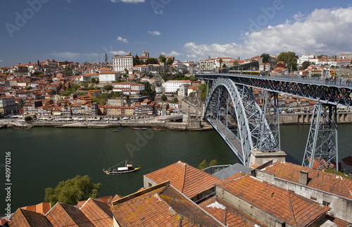 Dom Luís Bridge and Ribeira in Porto, Portugal.