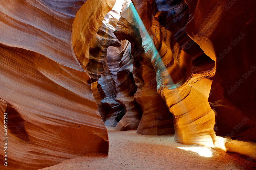 Fototapeta premium Colorful sun beam shining in Antelope Canyon.