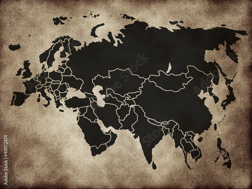 Map of Eurasia on the old texture photo