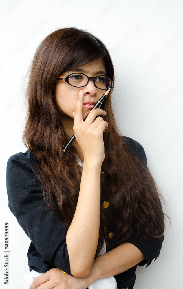 business woman thinking isolated on white background business woman thinking isolated on white background